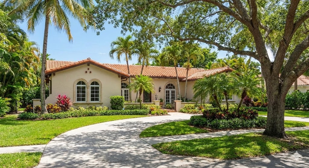 A Coral Gables home at golden hour