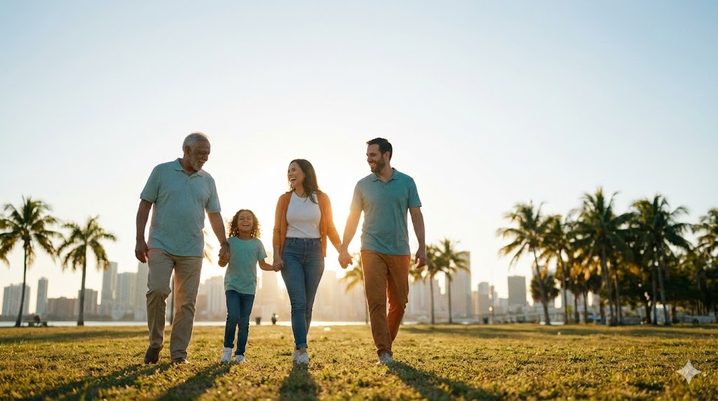 A family enjoying a park in Miami